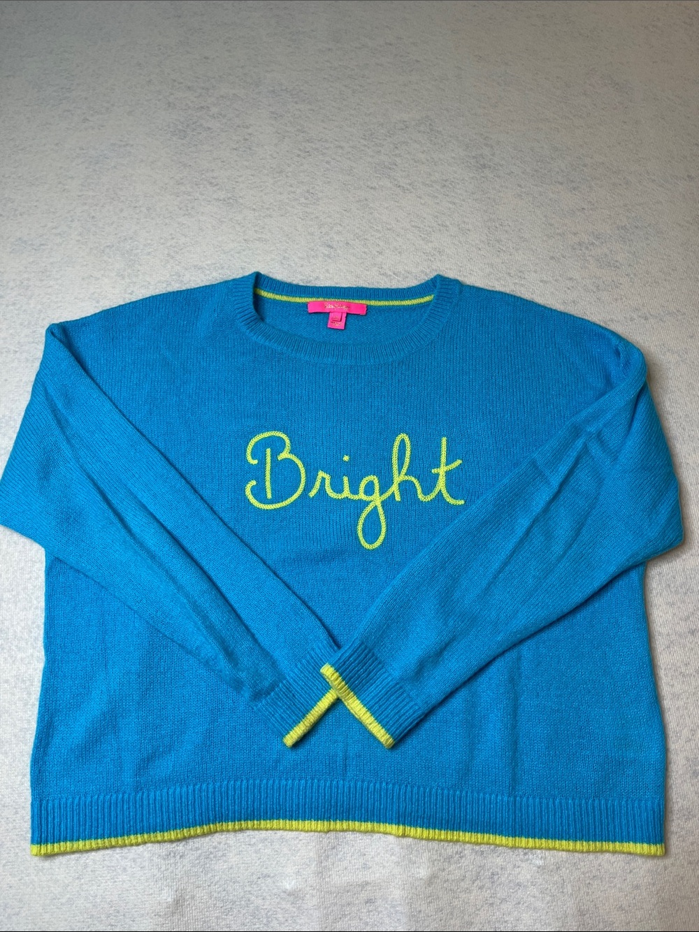 Lily Pulitzer-Charlton-Bright Blue 'Bright' Sweater with Neon Yellow Trim-XL